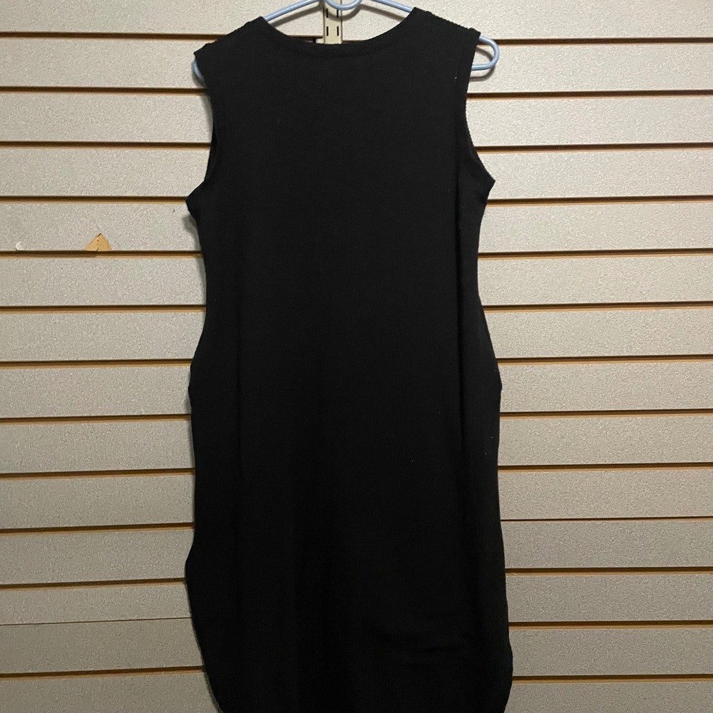 Now N Forever Black Ribbed Sleeveless Midi Dress Pockets Casual Everyday Women - Picture 5 of 6